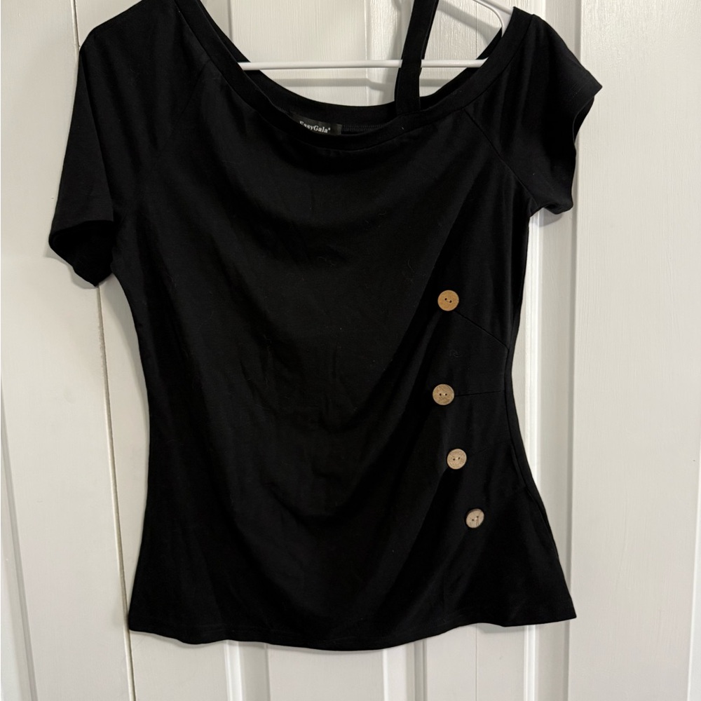 Black Women's Top with Button Detail